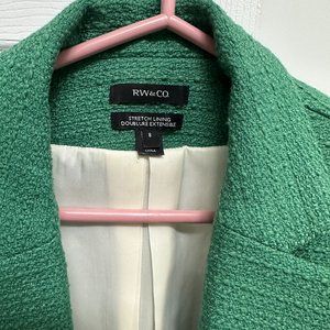 Green Tweed Faux Double-Breasted Cropped Blazer from RW & Co